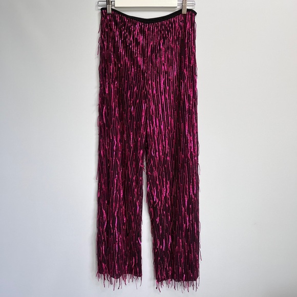 NWT Anthropologie Maeve Fringed Sequined Wide-Leg Pants 4 Petite - Picture 10 of 13